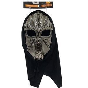 Happy Halloween Adult Metallic Mask With Full Head Covering, Silver One Size